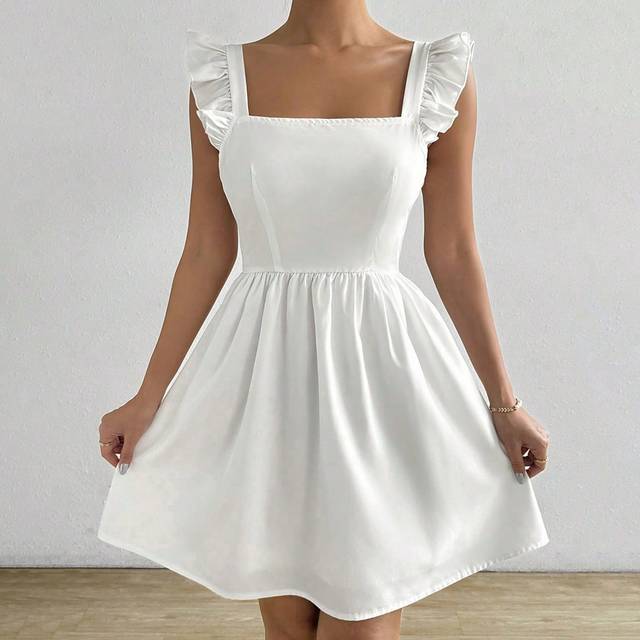 Rafferiza Summer Backless Square Neck White Mini A-Line Dress