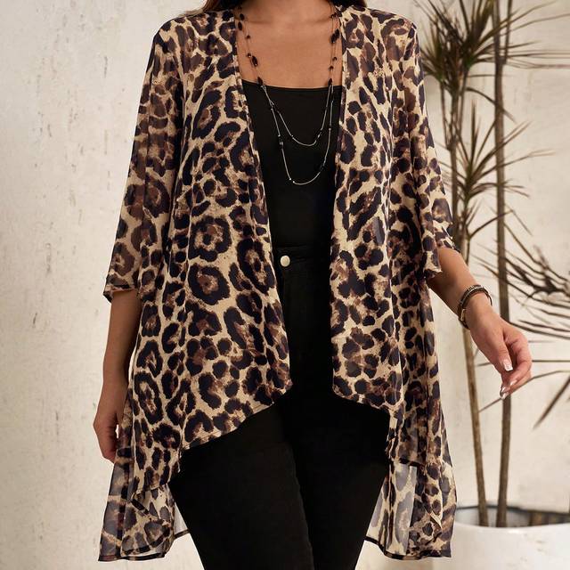 EMERY ROSE Plus Size Leopard Print Fashion Daily Jacket