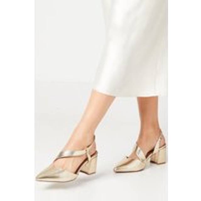 Womens Wide Fit Eve Asymmetric Strap Block Heel Pointed Court Shoes - Gold - 6