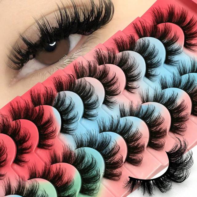 GROINNEYA 10 Pairs Manga Lashes Faux Mink Eyelashes Cat Eye Eyelashes Natural Full False Eyelashes Volumized Eyelash Extension Travel Essentials Makeup Tools(MK