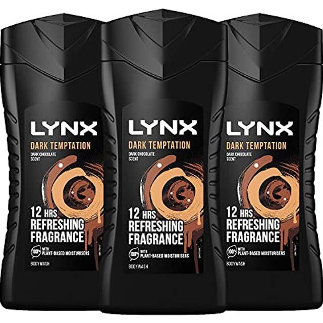 New 3 X Lynx Dark Temptation Mens Shower Gel Body Wash Chocolate Scent 250ml