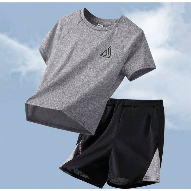 SHEIN 2pcs Tween Boys&#39;&#39; Color Block Print T-Shirt And Shorts Sports Outfit Set