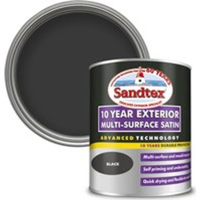 Sandtex 10 Year Exterior Multi-Surface Satin Paint, Black 750ml, Shed Paint, Garden Furniture Paint, Door Paint, Window Paint, P