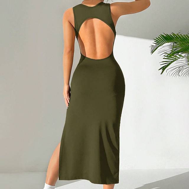 SHEIN Women Solid Color Simple Daily Backless Sleeveless Dress