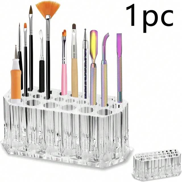 SHEIN 1pc Acrylic Makeup Brush Holder Nail Polish Organizer Clear Brushes Beauty Organizers And Cosmetic Display Storage Box Lip Liner Small Mascara Storage