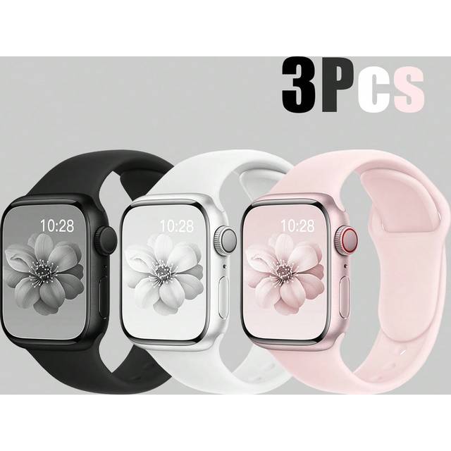 SHEIN 3pcs Compatible With Apple Watch Men&#39;s And Women&#39;s Watch Straps 3 Color Combination Set Simple Comfortable Soft Waterproof Sports Invisible Buckle Sil