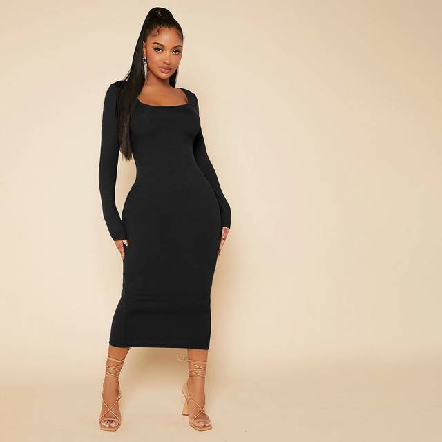 SHEIN Solid Scoop Neck Bodycon Dress