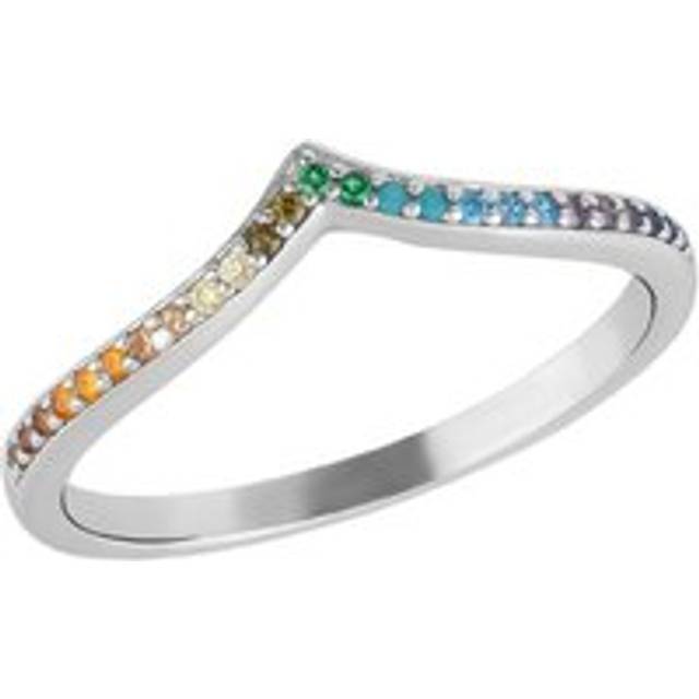 Womens Rainbow Multicolour Wishbone Ring Sterling Silver - Grey - L 1/2