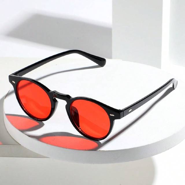 SHEIN 1pc Men&#39;s Retro Rivet Small Frame Round Nerd Glasses, Suitable For College Style, Vintage Neutral Style, Fashion Street Photography, Vacation, And Dai