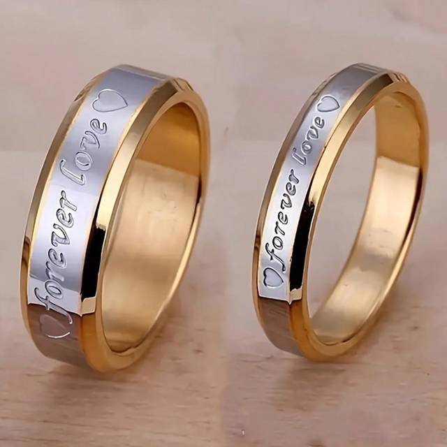 SHEIN Golden Stainless Steel Couple Rings For Men And Women, Wedding Engagement Rings, Anniversary Gift