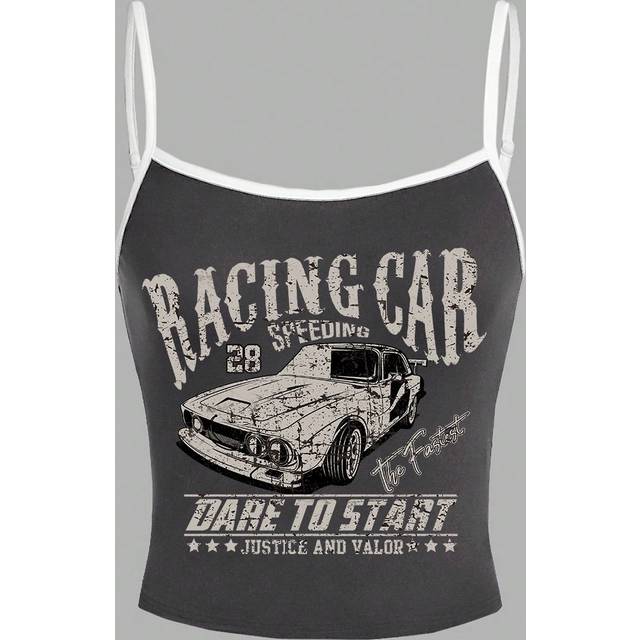 Attitoon Casual Short Patchwork Car Graphic Sexy Camisole Tank Top, Fit For Summer Women