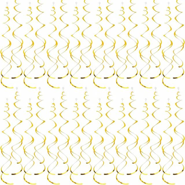 SHEIN 36pcs-Party Swirl Decorations, Peach Glitter Foil Hanging Swirl Decorations, Double Swirl Plastic Streamers For Ceiling Plastic Metal Streamers, Party