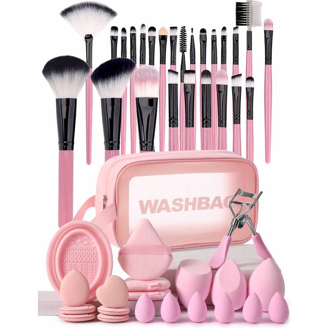 SHEIN 46pcs Professional Makeup Tool Set For Beginners, Including 25 Makeup Brushes With Powder Brush, Blush Brush, Highlight Brush, Eyeshadow Brush, Eyelas