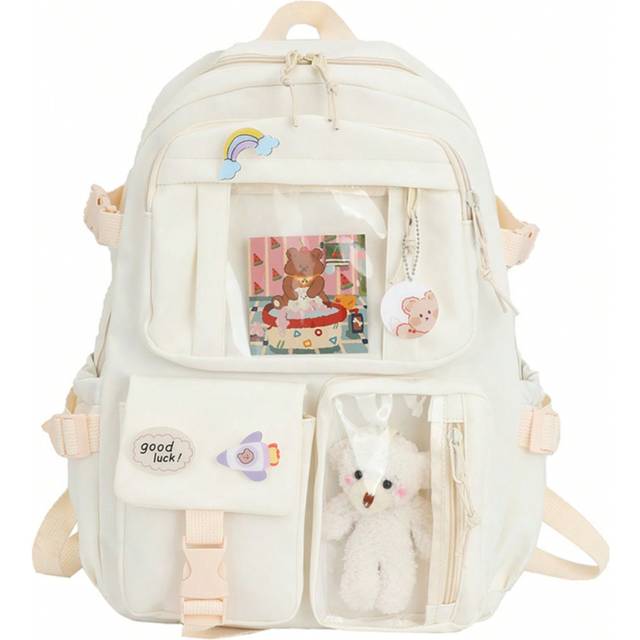 SHEIN 2024 Cute Women Backpacks Waterproof Multi-Pocket Nylon School Backpack For Student Female Girls Kawaii Laptop Book Pack Mochilas,School Bag,Portable,