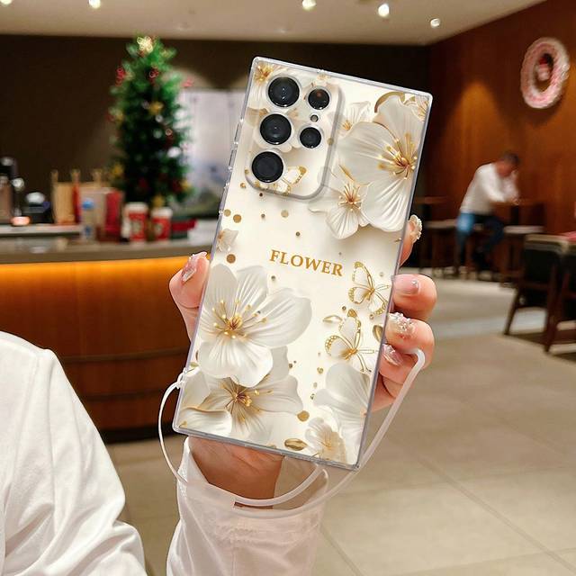 SHEIN With Phone Charm New Butterfly Print Transparent Phone Case With Strap, Anti-Fall Cover Compatible With IPhone 15 (Pro/Max), P13, P14, P11, P12, XS.XR
