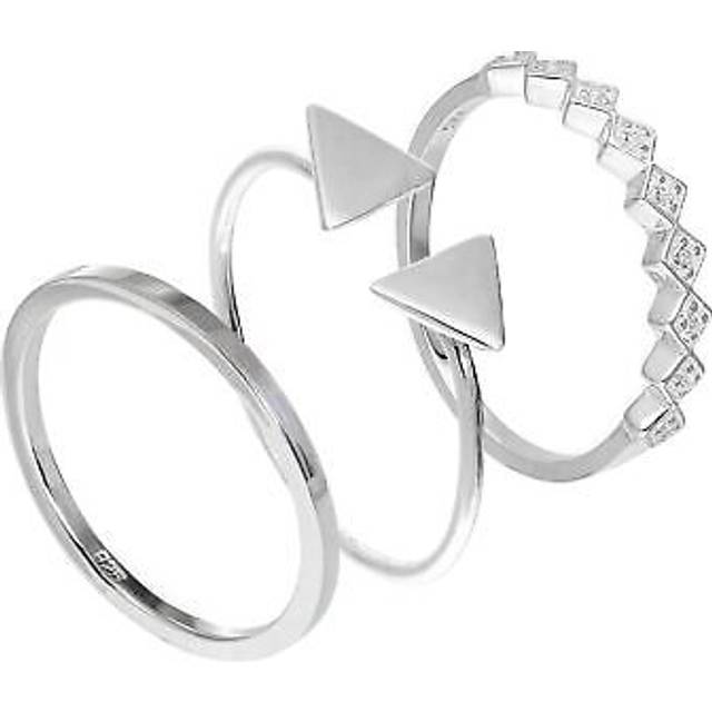Sterling Silver Triangle Cz Square Geometric Stacking Rings Set Shapes Stacking