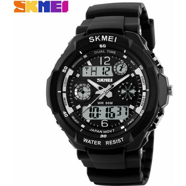 (White) SKMEI Men&#39;s Waterproof Sport Army Alarm Date Analog Digital Black Wrist Watch UK