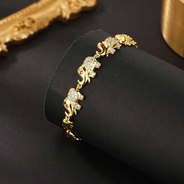 SHEIN 1pc Simple & Fashionable Gold-Plated Elephant Mother & Child Design Bracelet, Perfect Gift For Women, Suitable For Daily Wear