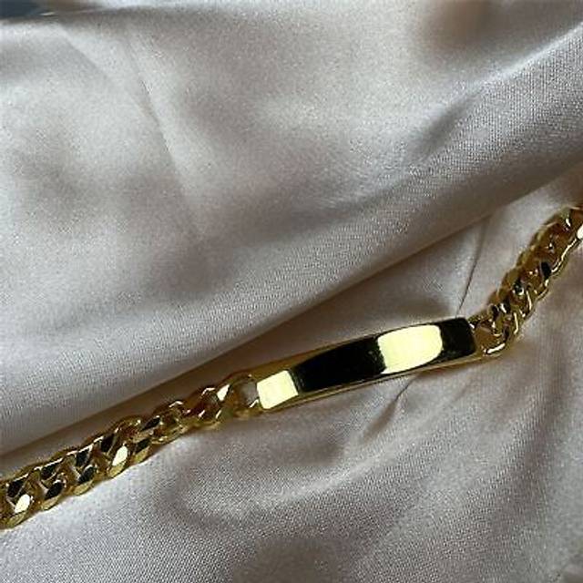 Gold Plated Heavy Curb Sterling Silver 8 Inch ID Bracelet