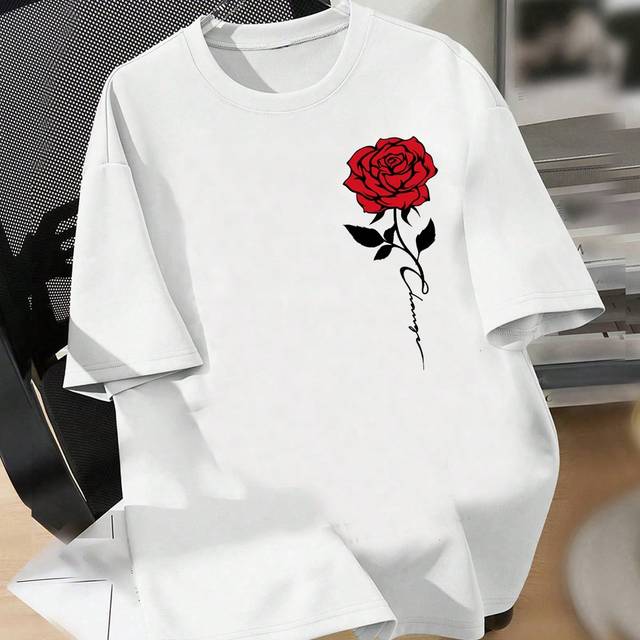 SHEIN Teen Boy Casual Flower Pattern Short Sleeve T-Shirt, Suitable For Summer