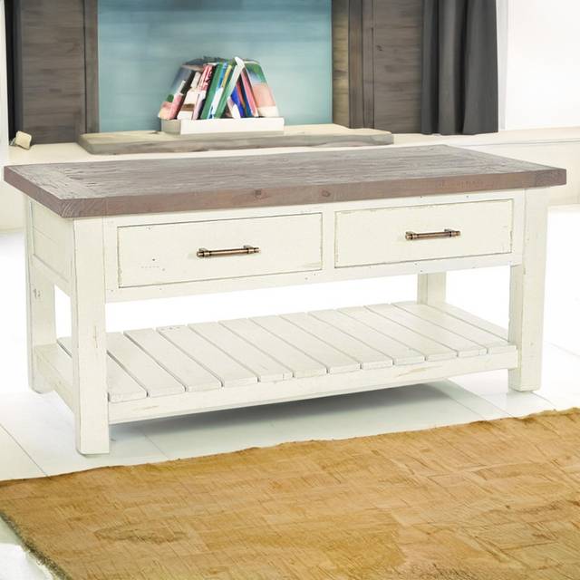 Brents Cream 2 Drawer Coffee Table - Dark Brown Wood (55cm H X 120cm W X 60cm D)