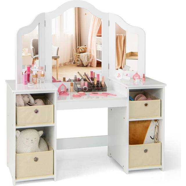 Lark Manor Guerrero Dressing Table with Mirror White 117cm H X 104cm W X 40cm D