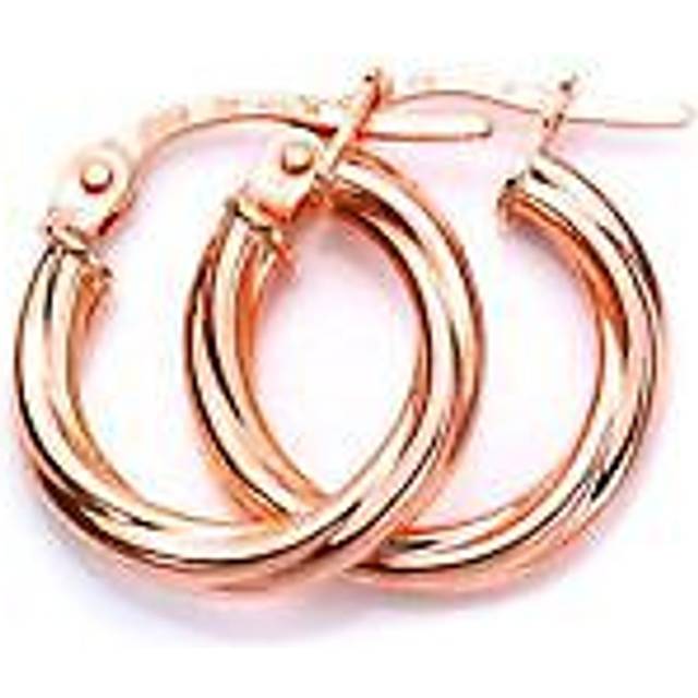 9ct Rose Gold 3mm Twisted Sleeper Hoop Earrings - 10mm 15mm 20mm / Hoops