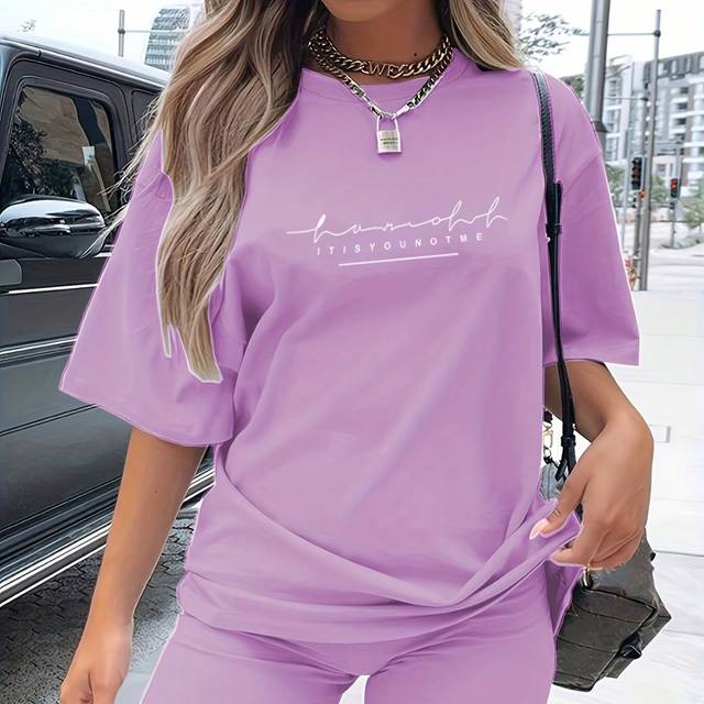 SHEIN Loose Fit Casual T-Shirt With Letter Print And Sports Shorts Set