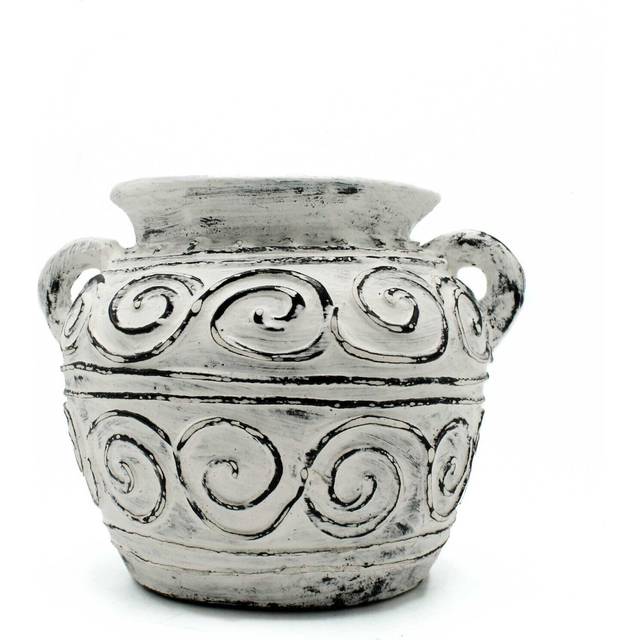 Greek Clay Plant Pot With Handles - Cream 15cm