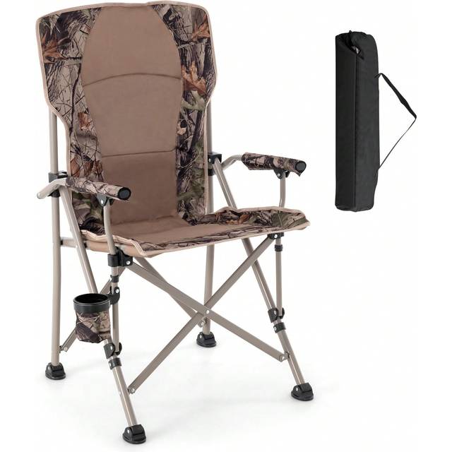 SHEIN Folding Camping Chair, 180 Kg Support Lawn Chair With Armrests With Covers, Cup Holder & Mesh Storage Pocket, Adjustable Feet, Portable Camp Chair Wit