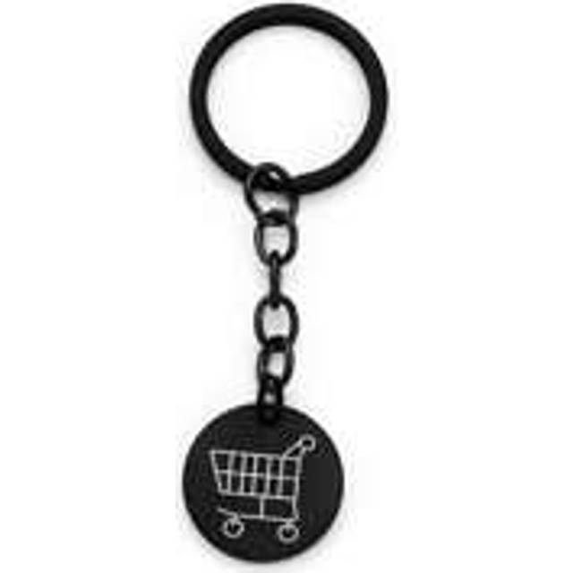 1st Creative Shopping Cart Logotyp nyckelring för kvinnor Rund rostfritt stål Europeiskt och amerikanskt snabbköp Handskjutet mynt Metall Token Nyckel - Svart