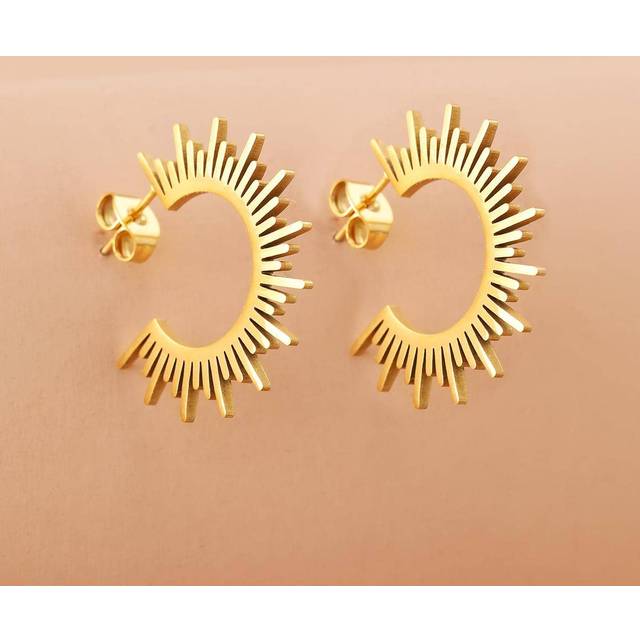 Aomogo Stainless Steel Jewelry Geometric Earrings For Women Best Half Circle Spiked Femme Charm Earrings Party Best Wedding Gifts