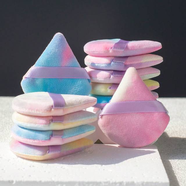 SHEIN 10pcs Triangle Velvet Powder Puff Pizza Mini Facial Makeup Sponge, Washable Lightweight Cosmetic Tool Suitable For All Skin Types, Makeup Beginners, I