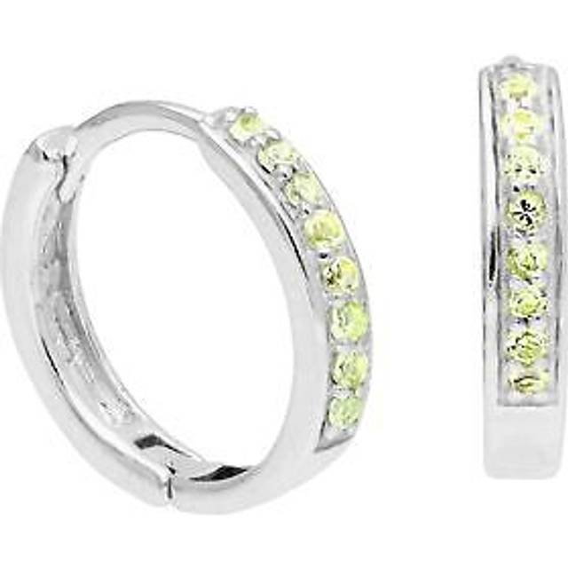Sterling Silver Peridot Cz Pave 15mm Huggie Hoop Earrings