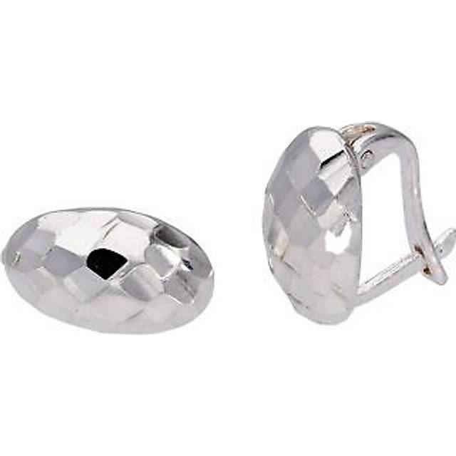 Sterling silver hammered faceted oval lever back huggie hoop earrings