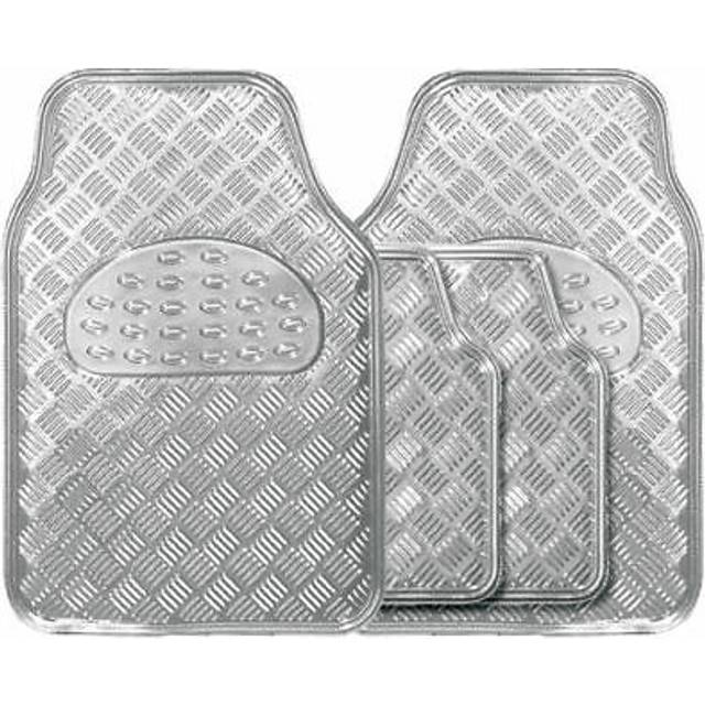 Silver heavy duty checker plate metallic rubber interior car floor mats set