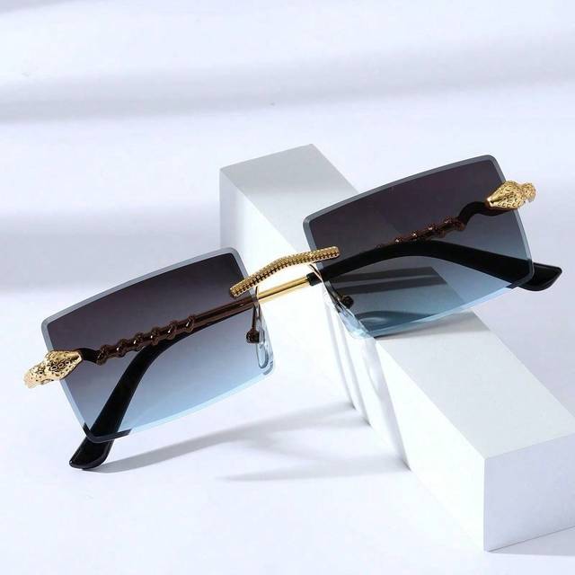 SHEIN 1pc Unisex Metal Snake Head Coiled 3D Frameless Edged Animal Snake Shaped Fashion Glasses With Rhinestone Cut Beveled Geometric Lenses, Suitable For O