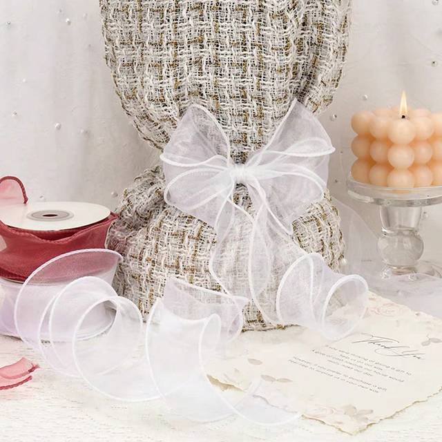 SHEIN 1 Roll 9m Sheer Ribbon With Edge, Ideal For Flower & Artistic Packaging, Bow Tying, Gift Wrapping, Wedding, Festival, Party Decoration Back To School