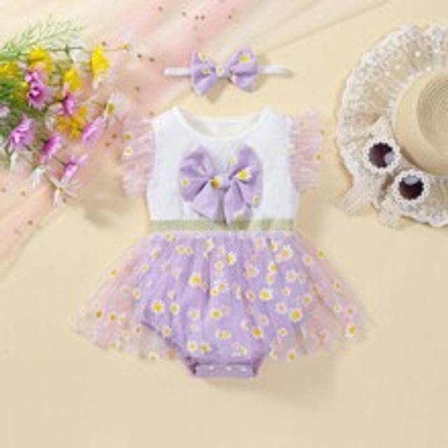 Baby Girls Söt Daisy Mesh Body för vår och sommar, med rosett pannband - Multifärgad (6-9M,9-12M,12-18M,18-24M,2-3Y,3-6M)