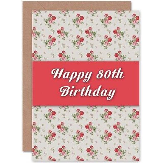 Birthday 80 Years Anniversary Flowers Floral Art Blank Greeting Card