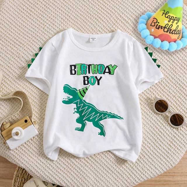 SHEIN Young Boy Casual Birthday Dinosaur Cartoon Printed T-Shirt For Summer,Holiday,Summer,Travel
