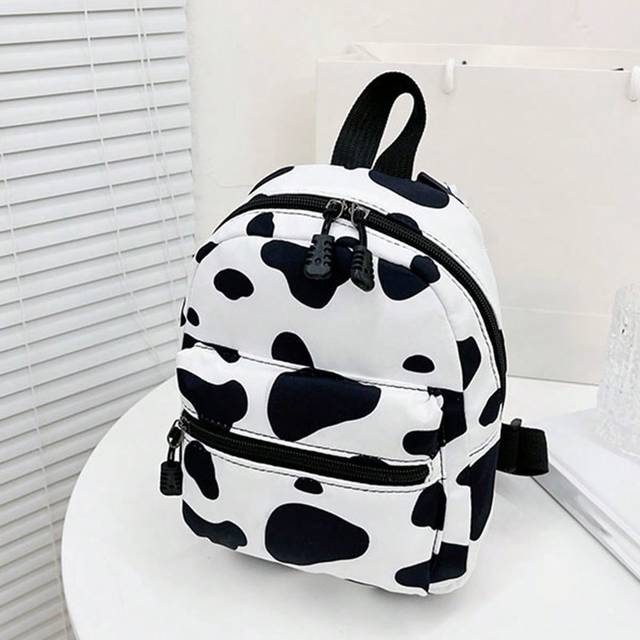 SHEIN 2024 New Fashion Cute Funny Cow Print Canvas Backpack For Teenage Girls, Lovely And Sweet School Bag, Casual Cow Print Pattern Purse For Women