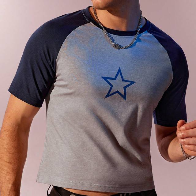 Manfinity Men T-Shirts Crew Neck Short Sleeve Crop Tee Graphic Tee Casual Sexy Summer Cotton
