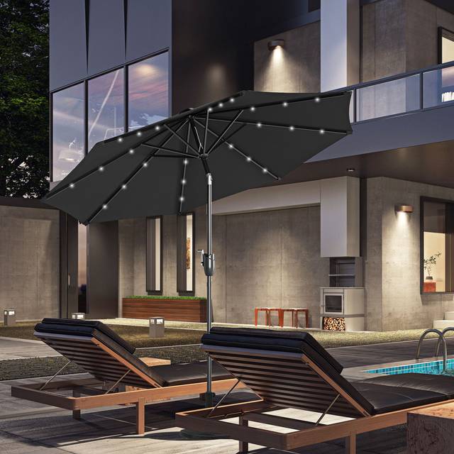 Outsunny Garden Parasol Outdoor Tilt Sun Umbrella LED Light Hand Crank Black | TJ Hughes