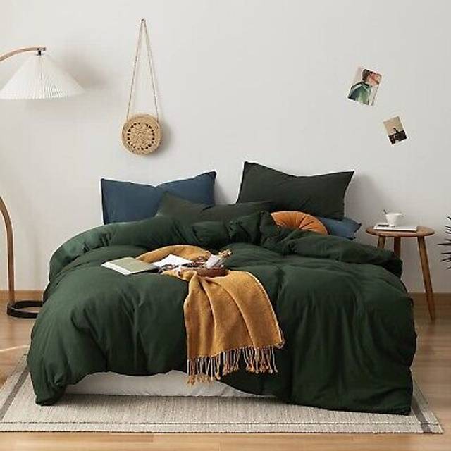 AMWAN Dark Green Duvet Cover 100% Jersey Knit Cotton Duvet Cover King Olive Green Comforter Cover Luxury Soft T Shirt Cotton Bedding Set Simple Style