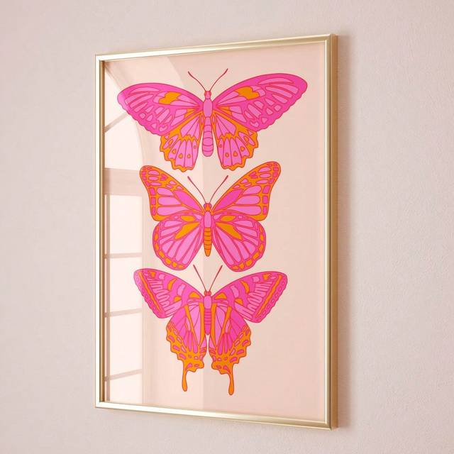 SHEIN 1pc, Pink Orange Butterfly Wall Art Preppy Room Decor For Teens, Cute Apartment Decor Maximalist Wall Art, Funky Art Print Aesthetic Room Decor 20*28i