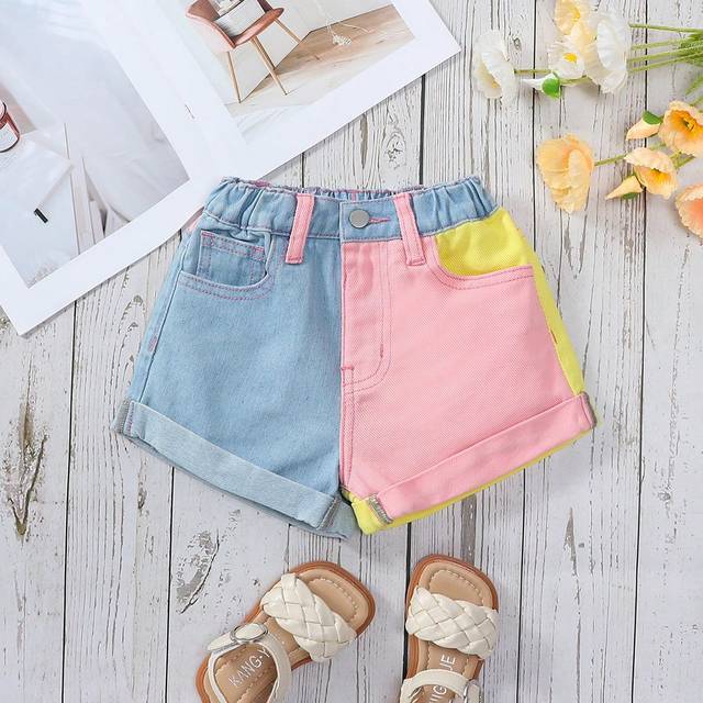 SHEIN Young Girl Cute Multi-Color Denim Shorts For Toddler