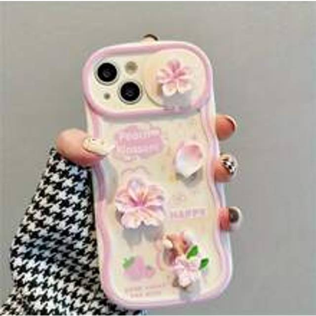 Apple Cute 3D Flower Silikon Mjukt Telefonfodral Kompatibel med Iphone 15 14 13 12 Pro Max 14 15 Plus 11 Blommor Petal Push Kamera Linsskydd Stötsäker - Rosa (Multi-size)