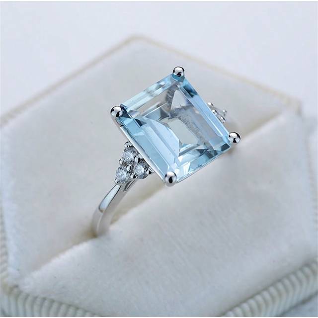 SHEIN 1pc Fashionable New Square Light Blue Cubic Zirconia Ring, Engagement Ring For Women & Men, Great Gift For Family/Friends/Lovers