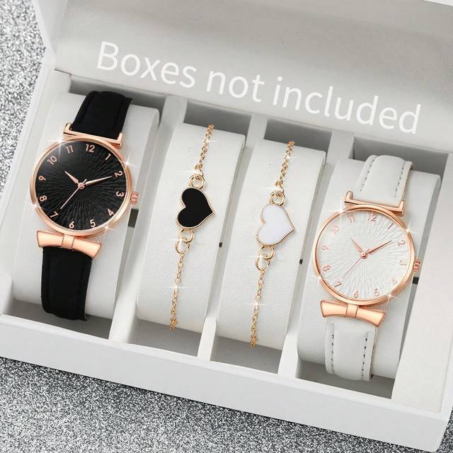 SHEIN Women&#39;s Fashionable Simple Digital Dial Quartz Wristwatch With Heart Bracelet (4pcs/Set) As A Gift For Students Returning To School